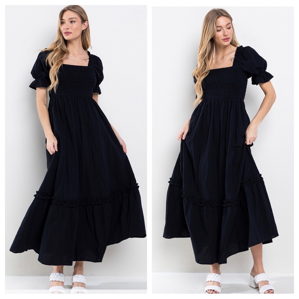Boho Beautiful Linen Solid Smoking Detail Long Dress - Picture 4 of 5